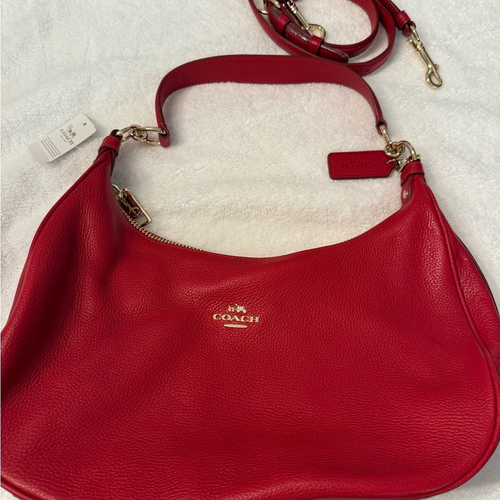 Coach Red Leather Shoulder Bag with Gold Accents